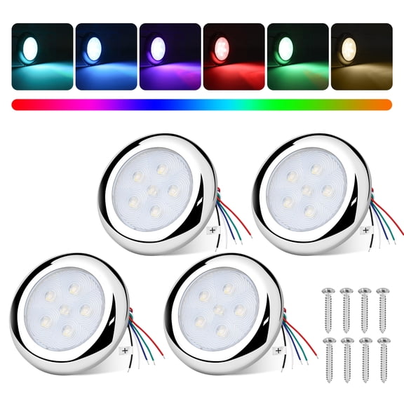 3 Inch RGBW LED Marine Deck Lights 4 Pack, For Boat Interior Transom Cabin Fishing