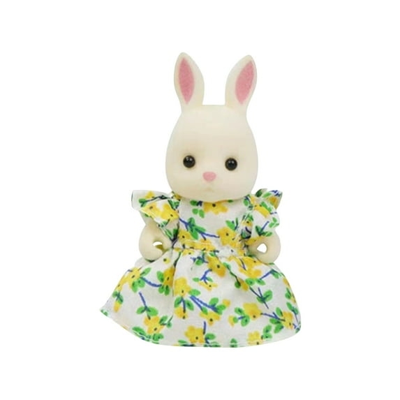 3 Inch Rabbit Animal Doll with Printed Dress Simulation Miniature Model for Holiday Decor and Creative Scene Building Ornaments