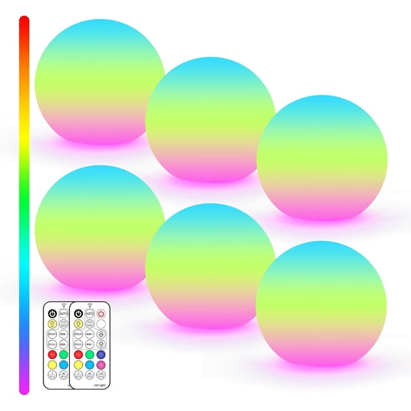 3-Inch Rechargeable LED Ball Lights Sphere Night Light 16 RGB Colors IP65 Waterproof Ambient Lighting 6 Pack Bestseling