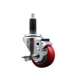 thumbnail image 1 of 3 Inch Red Poly Swivel 1-1/8 Inch Expanding Stem Caster with Brake SCC, 1 of 2