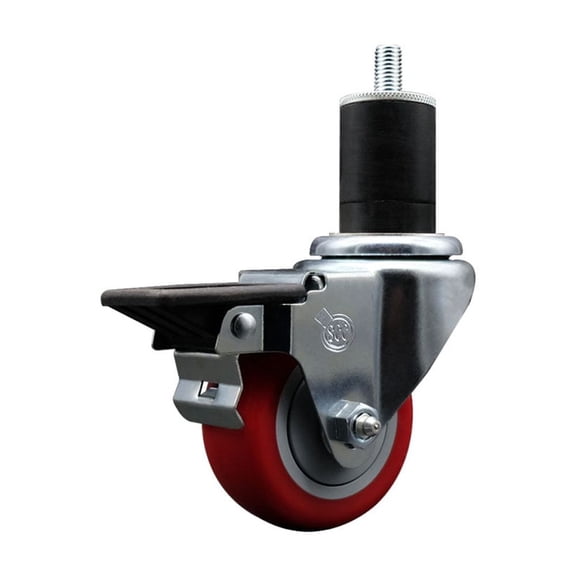 3 Inch Red Poly Swivel 1-3/4 Inch Expanding Stem Caster with Brake SCC