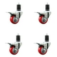 thumbnail image 1 of 3 Inch Red Poly Swivel 1-5/8 Inch Expanding Stem Caster Set Total Lock Brake, 1 of 2