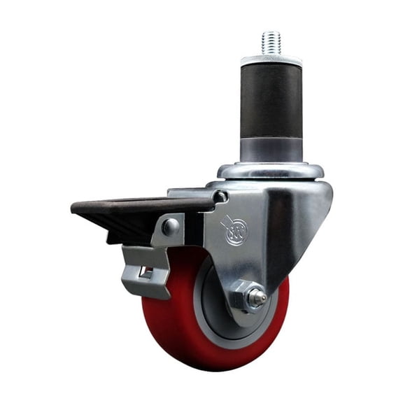 3 Inch Red Poly Swivel 1-5/8 Inch Expanding Stem Caster with Brake SCC