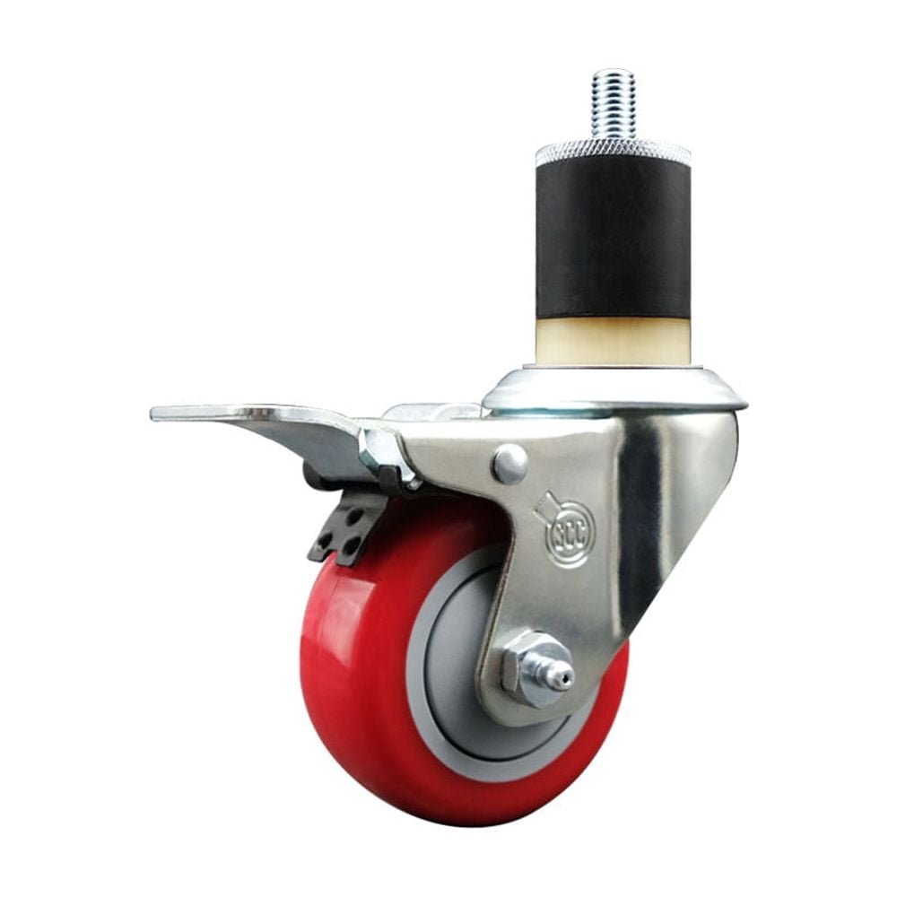 3 Inch Red Poly Swivel 1-7/8 Inch Expanding Stem Caster Total Lock ...