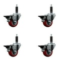 thumbnail image 1 of 3 Inch Red Poly Swivel 1 Inch Expanding Stem Caster Set with Brake SCC, 1 of 2