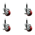 thumbnail image 1 of 3 Inch Red Poly Swivel 3/4 Inch Expanding Stem Caster Set with Brake SCC, 1 of 2