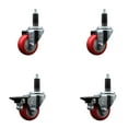 thumbnail image 1 of 3 Inch Red Poly Wheel Swivel 1-1/8 Inch Expanding Stem Caster Set 2 Brakes SCC, 1 of 2