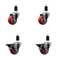 thumbnail image 1 of 3 Inch Red Poly Wheel Swivel 1-3/8 Inch Expanding Stem Caster Set 2 Brakes SCC, 1 of 2