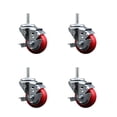 thumbnail image 1 of 3 Inch Red Poly Wheel Swivel 5/8 Inch Threaded Stem Caster Set with Brake, 1 of 2