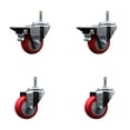 thumbnail image 1 of 3 Inch Red Poly Wheel Swivel 7/16 Inch Grip Ring Stem Caster Set 2 Brakes, 1 of 2