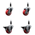 thumbnail image 1 of 3 Inch Red Poly Wheel Swivel 7/8 Inch Expanding Stem Caster Set 2 Brakes SCC, 1 of 2