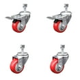 thumbnail image 1 of 3 Inch Red Polyurethane Swivel 12mm Stem Caster Set 2 Total Lock Brake SCC, 1 of 2