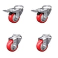 thumbnail image 1 of 3 Inch Red Polyurethane Swivel Bolt Hole Caster Set with 2 Total Lock Brake, 1 of 2