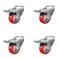 thumbnail image 1 of 3 Inch Red Polyurethane Swivel Bolt Hole Caster Set with Total Lock Brake SCC, 1 of 2