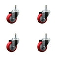 thumbnail image 1 of 3 Inch Red Polyurethane Wheel Swivel 7/16 Inch Grip Ring Stem Caster Set SCC, 1 of 2