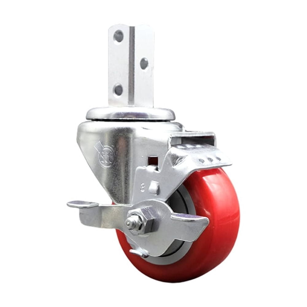 3 Inch Red Polyurethane Wheel Swivel 7/8 Inch Square Stem Caster with ...