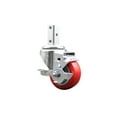 thumbnail image 1 of 3 Inch Red Polyurethane Wheel Swivel 7/8 Inch Square Stem Caster with Brake, 1 of 2