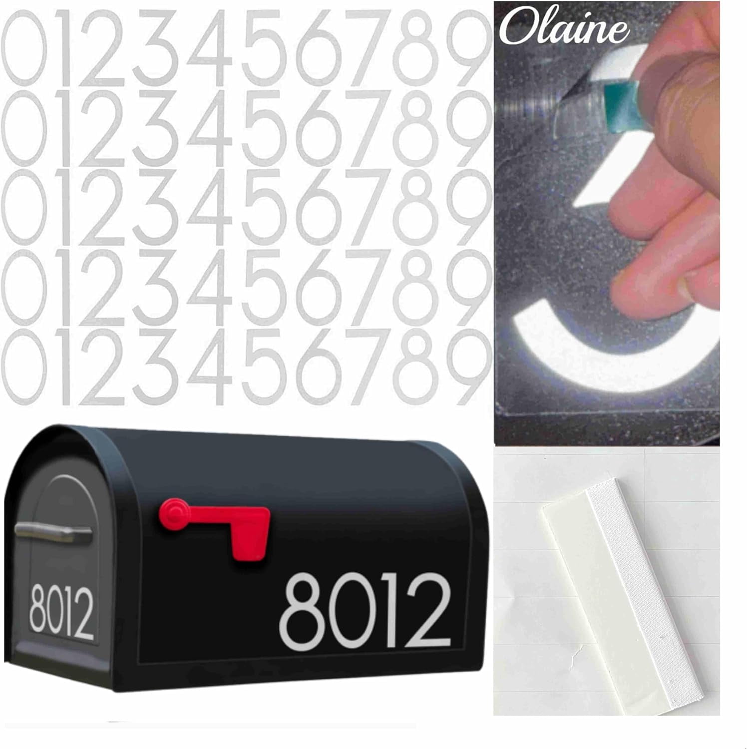 3 Inch Reflective Mailbox Numbers, 50 PCS  House Vinyl Stickers with Easy-Peel Tabs, Includes Squeegee & Masking Tape, Strong Self-Adhesive Numbers