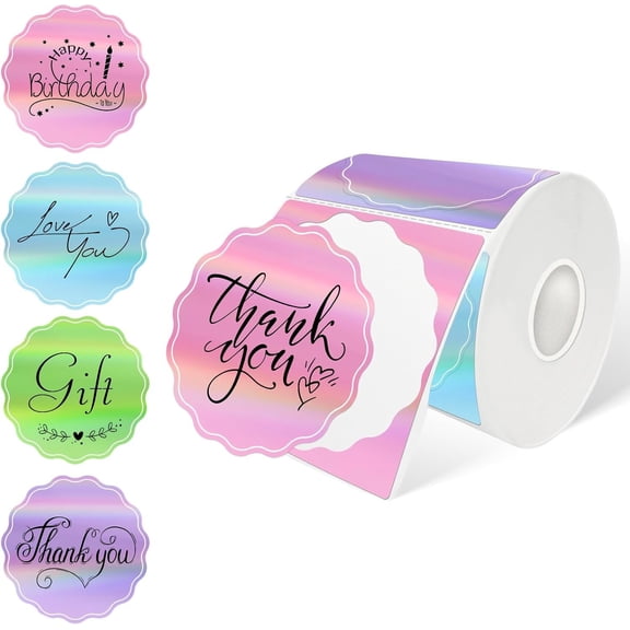 3 Inch Round Holographic Thermal Labels, Color Flower Thermal Sticker Labels for Small Business, Logo Design, Baking,300 Sheets/1 Roll (Morandi Spring)