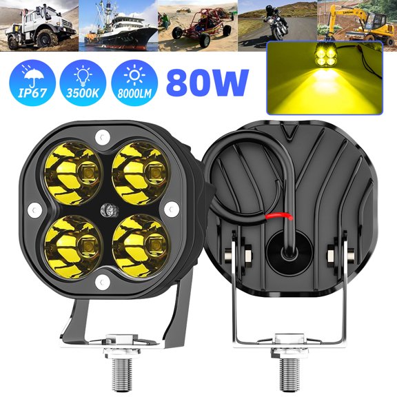 3 Inch Round LED Off Road Driving Lights,DFITO 2PCS 9V-36V LED Pods 20W 4800lm, Trucks ATV UTV SUV RV Car Jeep Off-Roading Fog Offroad Tractors Work Lighting,Warm Light