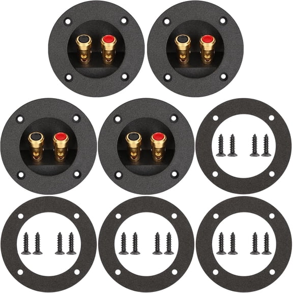 "3 Inch Round Push Spring Speaker Box Terminal Cup,2-Way Speaker Terminal Cup with Gold Plated Binding Posts,Bare Wire Connection,4 Pack "