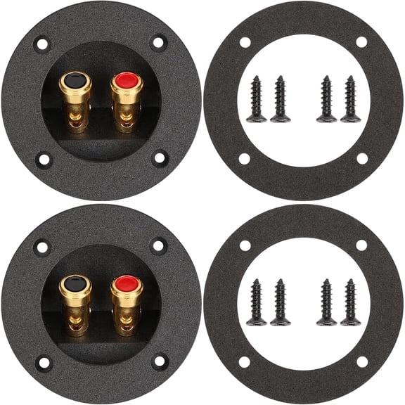 3 Inch Round Push Spring Speaker Terminal Cup,2-Way Subwoofer Box Terminal with Gold Plated Binding Posts,Bare Wire Connection,2 Pack