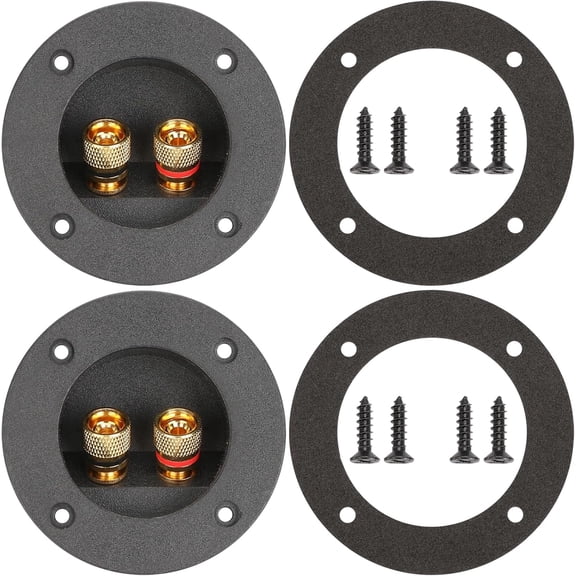"3 Inch Round Screw-Type Speaker Box Connector,2-Way Speaker Box Terminal Cup with Gold Plated Binding Posts,Bare Wire and Banana Plug Connection,2 Pack "
