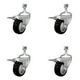 thumbnail image 1 of 3 Inch SS Black Polyurethane 12mm Threaded Stem Caster Set Total Lock Brake, 1 of 2