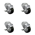 thumbnail image 1 of 3 Inch SS Black Polyurethane Wheel Swivel Bolt Hole Caster Set with Brake SCC, 1 of 2