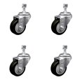 thumbnail image 1 of 3 Inch SS Black Polyurethane Wheel Swivel ½ Inch Threaded Stem Caster Set SCC, 1 of 2