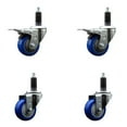 thumbnail image 1 of 3 Inch SS Blue Poly Swivel 1-1/8 Inch Expanding Stem Caster Set 2 Brakes, 1 of 2