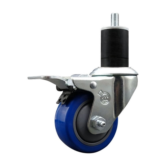 3 Inch SS Blue Poly Swivel 1-3/4 Inch Expanding Stem Caster Total Lock Brake SCC