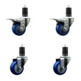 thumbnail image 1 of 3 Inch SS Blue Poly Swivel 1-5/8 Inch Expanding Stem Caster Set 2 Brakes, 1 of 2