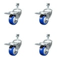 thumbnail image 1 of 3 Inch SS Blue Polyurethane 12mm Threaded Stem Caster Set Total Lock Brake, 1 of 2