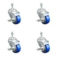 thumbnail image 1 of 3 Inch SS Blue Polyurethane Swivel 10mm Threaded Stem Caster Set Brake SCC, 1 of 2
