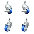 thumbnail image 1 of 3 Inch SS Blue Polyurethane Swivel 12mm Threaded Stem Caster Set 2 Brakes, 1 of 2