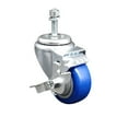 thumbnail image 1 of 3 Inch SS Blue Polyurethane Swivel 3/8 Inch Threaded Stem Caster with Brake SCC, 1 of 2