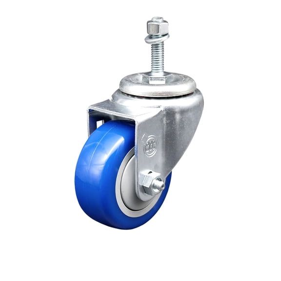 3 Inch SS Blue Polyurethane Wheel Swivel 10mm Threaded Stem Caster SCC