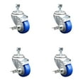 thumbnail image 1 of 3 Inch SS Blue Polyurethane Wheel Swivel ½ Inch Threaded Stem Caster Set Brake, 1 of 2