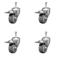 thumbnail image 1 of 3 Inch SS Gray Polyurethane 10mm Threaded Stem Caster Set Total Lock Brake, 1 of 2