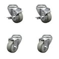thumbnail image 1 of 3 Inch SS Gray Polyurethane Wheel Swivel Bolt Hole Caster Set with 2 Brake SCC, 1 of 2