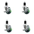 thumbnail image 1 of 3 Inch SS Green Poly Swivel 1-1/2 Inch Expanding Stem Caster Set with Brake SCC, 1 of 2