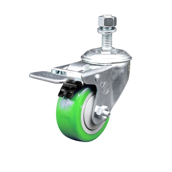 3 Inch SS Green Polyurethane 12mm Threaded Stem Caster with Total Lock Brake