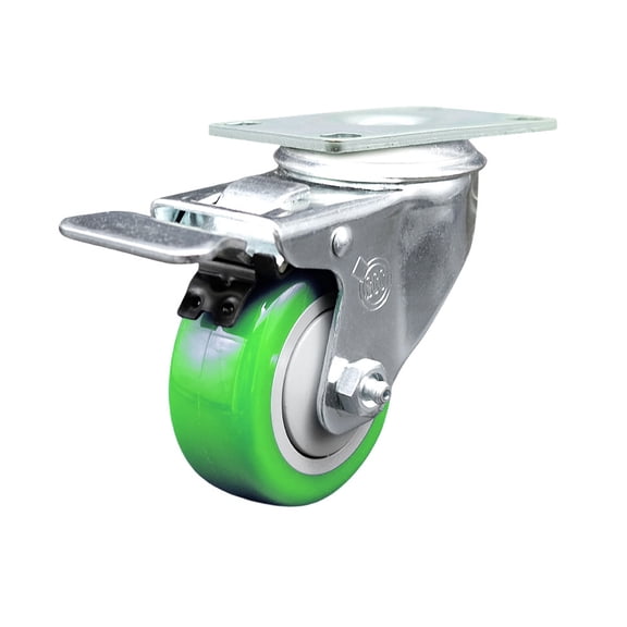 3 Inch SS Green Polyurethane Top Plate Caster with Total Lock Brake SCC