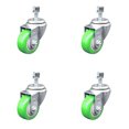 thumbnail image 1 of 3 Inch SS Green Polyurethane Wheel Swivel 12mm Threaded Stem Caster Set SCC, 1 of 2