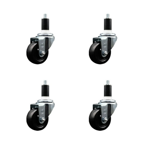 3 Inch SS Hard Rubber Wheel Swivel 1-3/8 Inch Expanding Stem Caster Set SCC