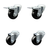 3 Inch SS Hard Rubber Wheel Swivel Bolt Hole Caster Set with 2 Total Lock Brakes