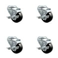 thumbnail image 1 of 3 Inch SS Hard Rubber Wheel Swivel Bolt Hole Caster Set with Brake SCC, 1 of 2