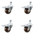 thumbnail image 1 of 3 Inch SS High Temp Phenolic 12mm Threaded Stem Caster Set Total Lock Brake, 1 of 2
