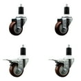 thumbnail image 1 of 3 Inch SS Maroon Poly Swivel 1-1/2 Inch Expanding Stem Caster Set 2 Brakes, 1 of 2